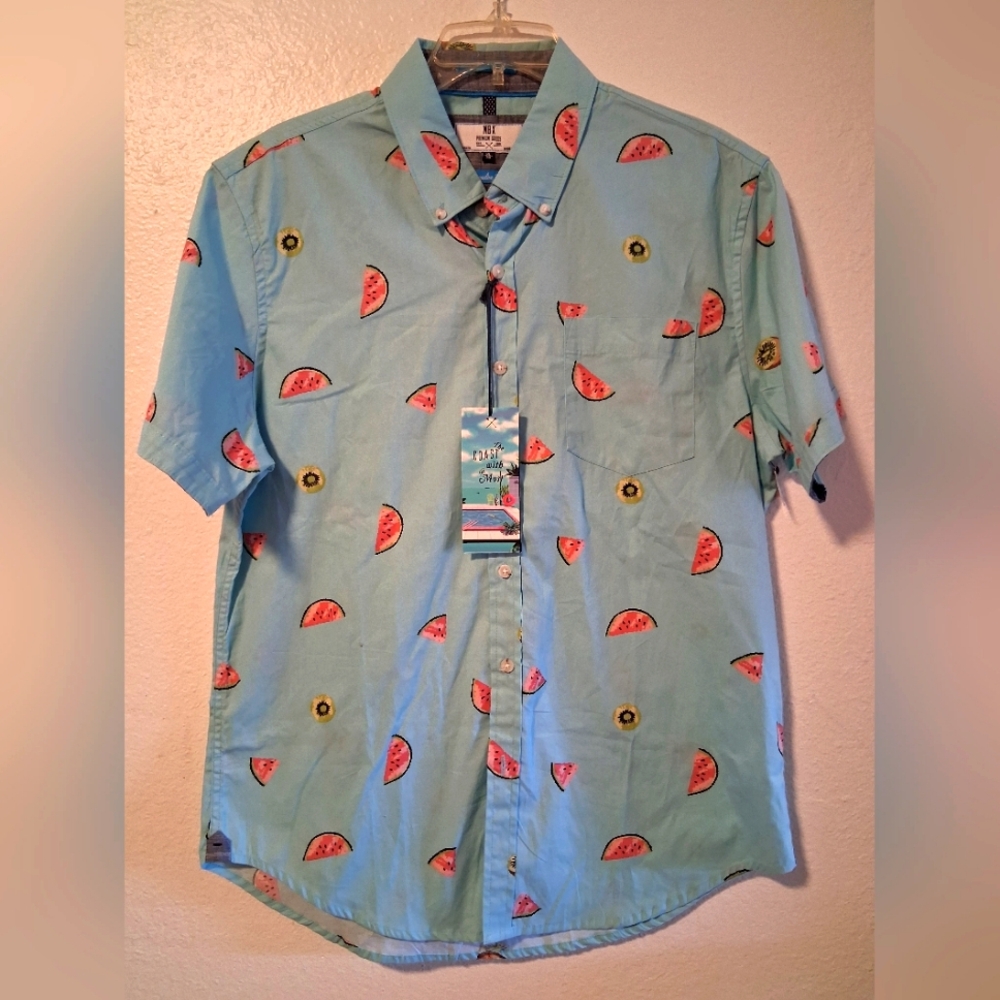 Watermelon Blue Summer Casual Button Down Shirt